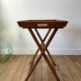 Rattan console exotic wood vintage removable tray 70s