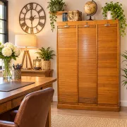Vintage oak three-panel curtain cabinet