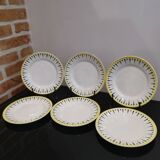 6 assiettes à desserts des années 50 en faïence jaune & noir  Badonviller