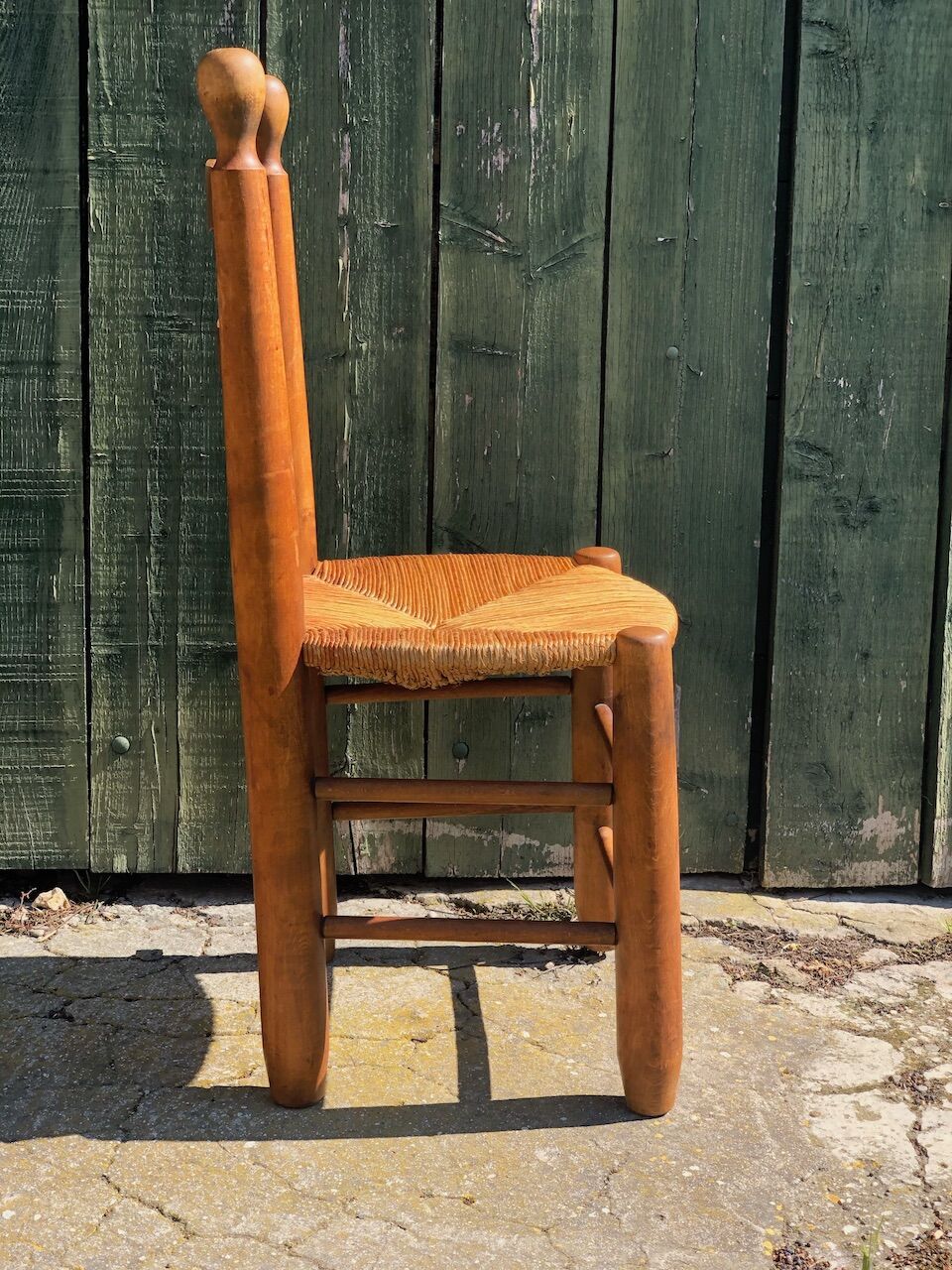 Set of 8 vintage chairs brutalized in solid oak, mulched seat 1960