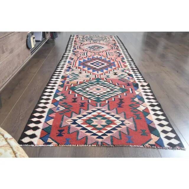 1970s Turkish Oushak Handmade Wool Cotton Orange Runner Rug 93x305