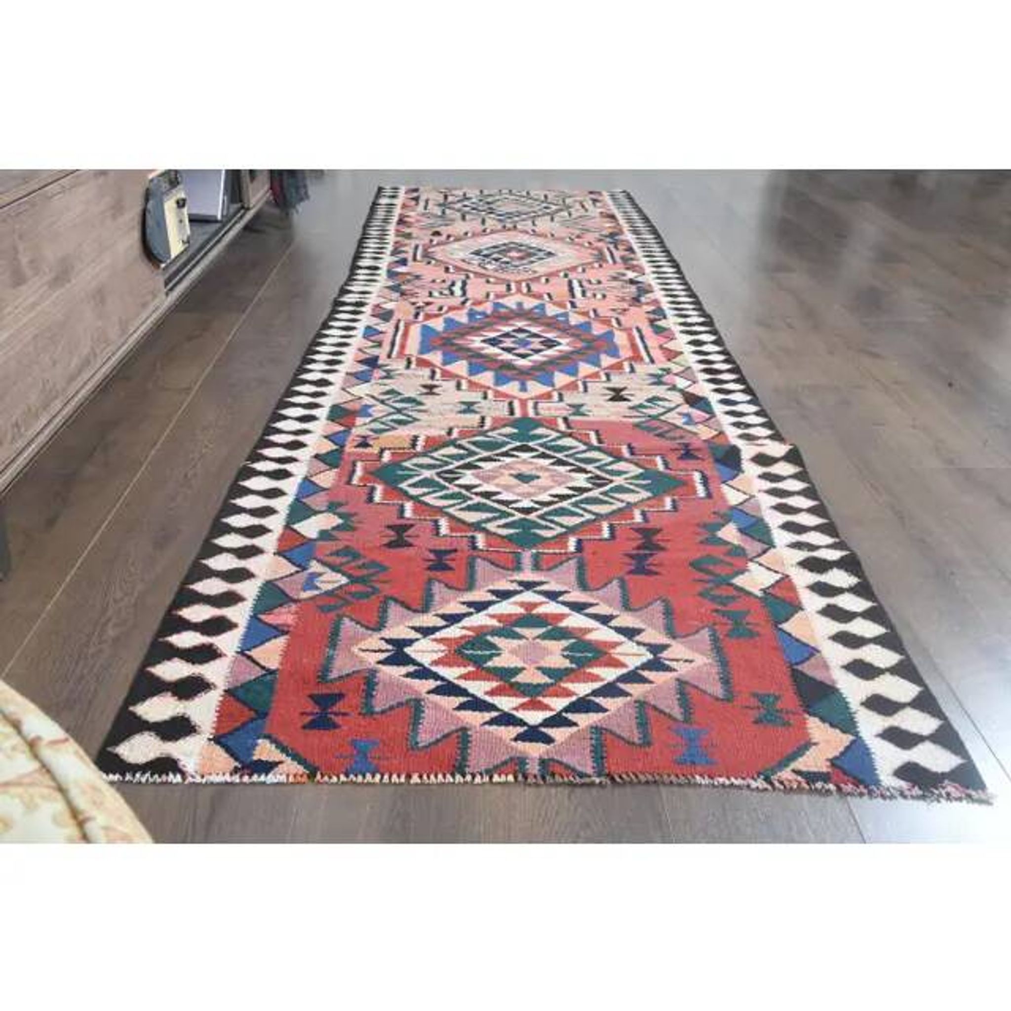 1970s Turkish Oushak Handmade Wool Cotton Orange Runner Rug 93x305