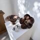 Pair of wooden flower wall lights from the 1970s.