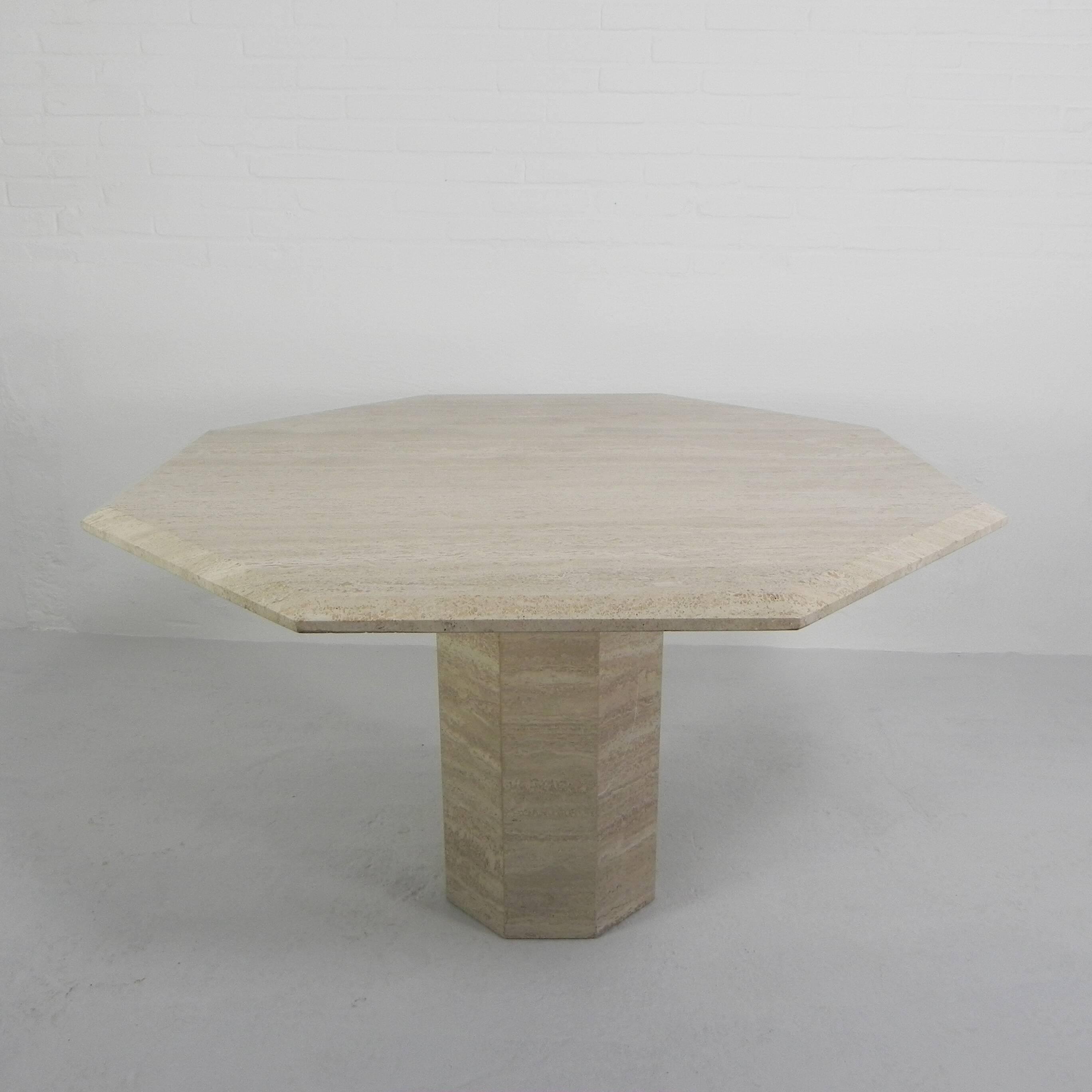 8-sided mid-century travertine dining table, 1970s