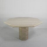 Table de salle à manger à 8 côtés en travertin du milieu du siècle, 1970