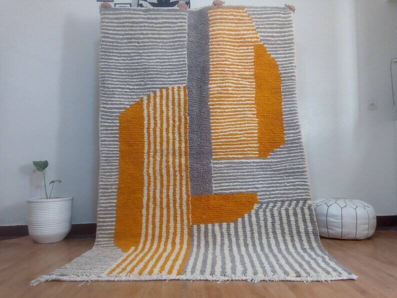 Tapis marocain gris en laine tissé à la main - tapis fait main - 252 x 163