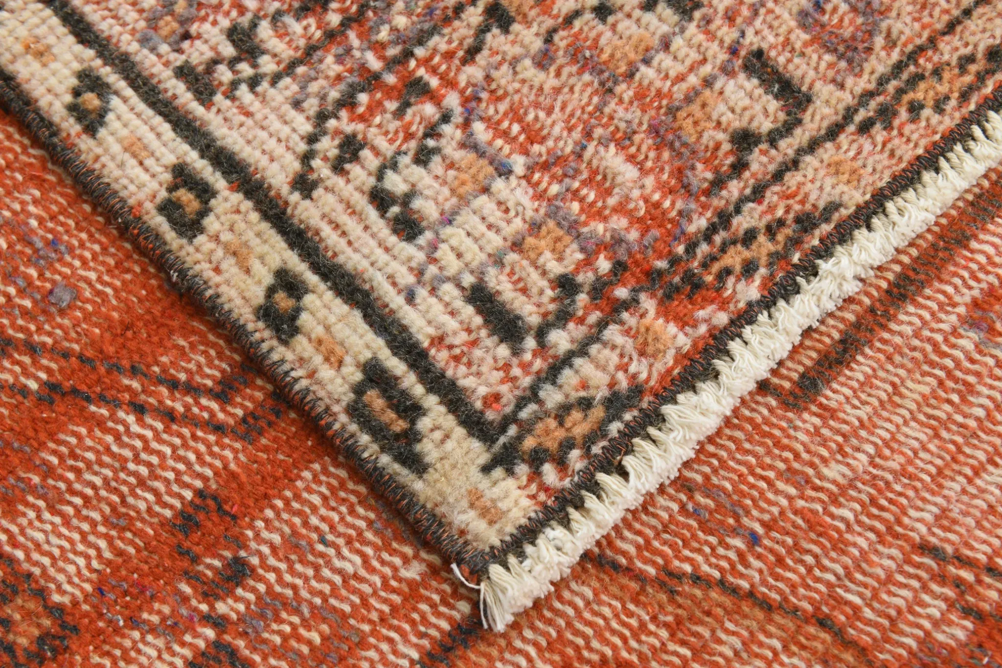 Terracotta & Red Vintage Persian Rug, Turkish Handmade Wool Rustic Carpet