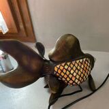 Lampe poisson vintage en laiton et verre