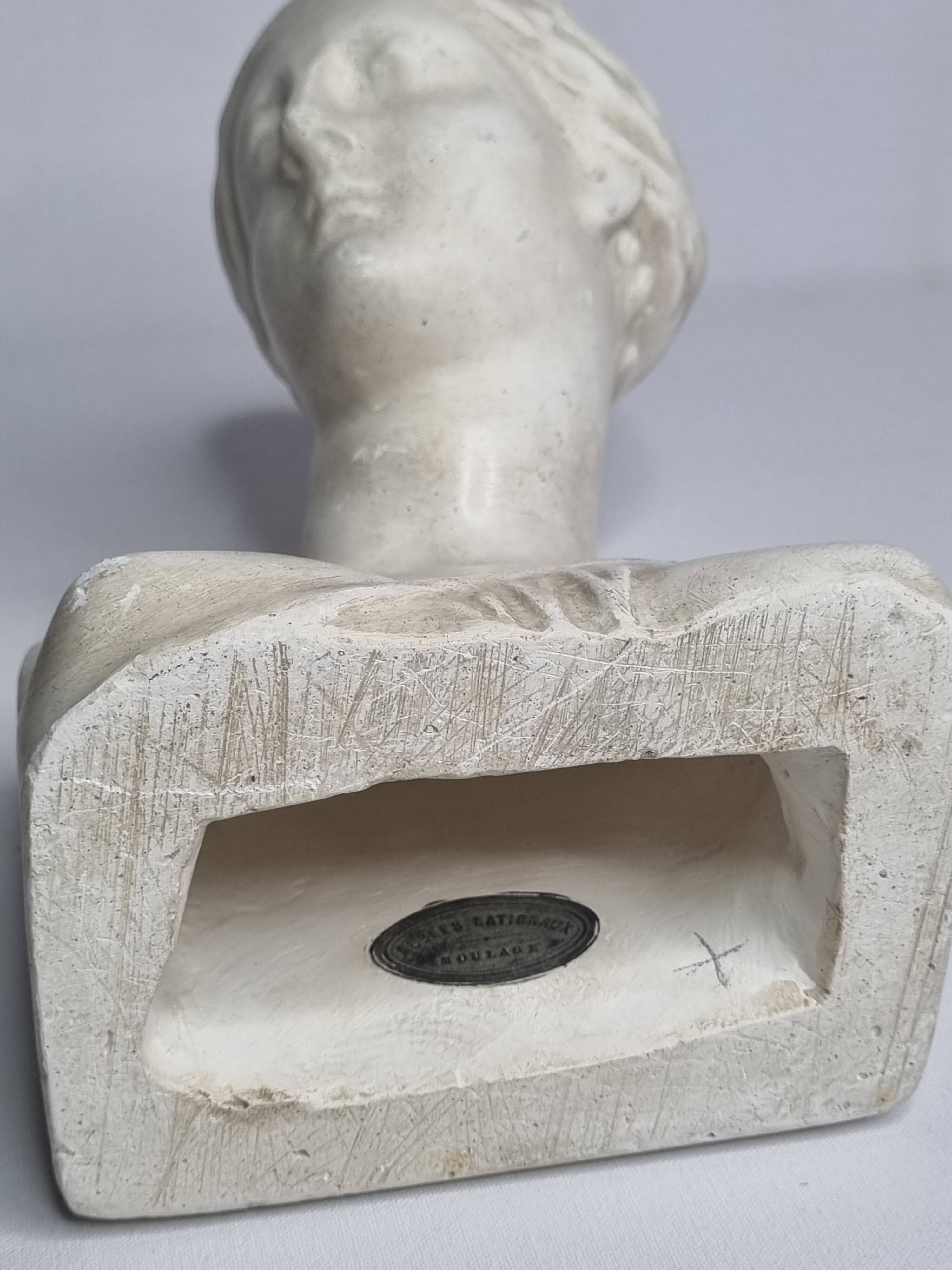 Antique goddess bust in patinated plaster, old, 27 cm