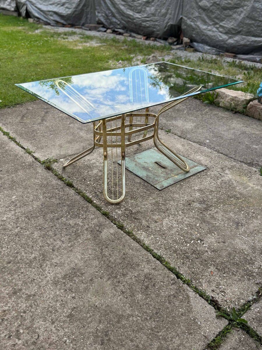 Brass and glass dining table, Italy, 1970s