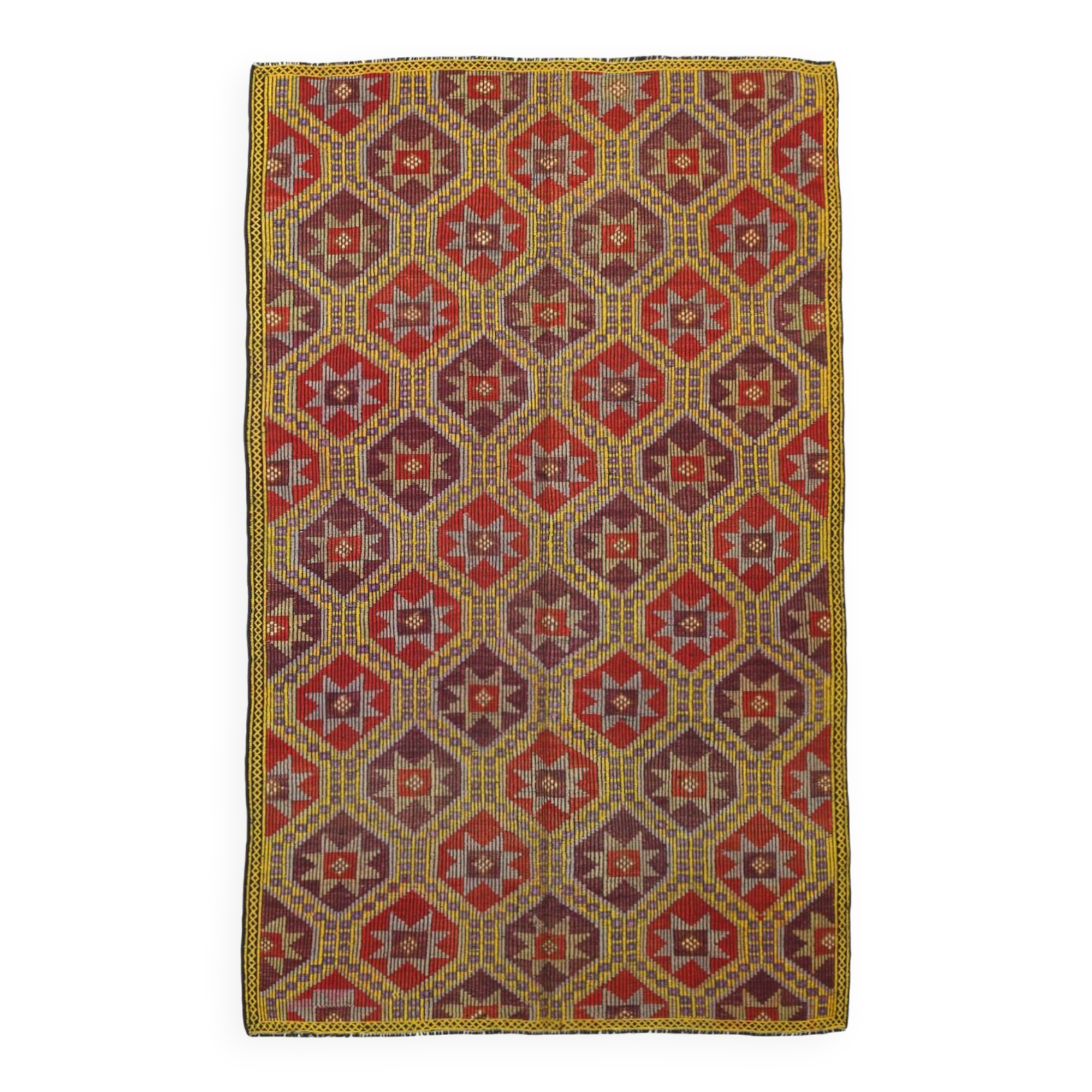 5x8 Burgundy & Yellow Vintage Kilim Rug, 160x258Cm