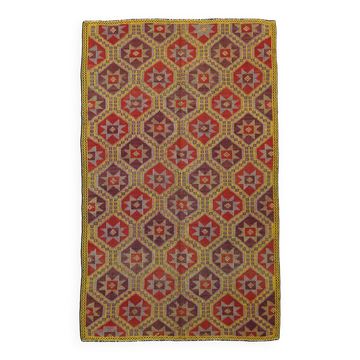 Tapis Kilim vintage bordeaux et jaune