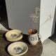 Set of 12 beige, pink, and blue deep plates from Digoin Sarreguemines, vintage.