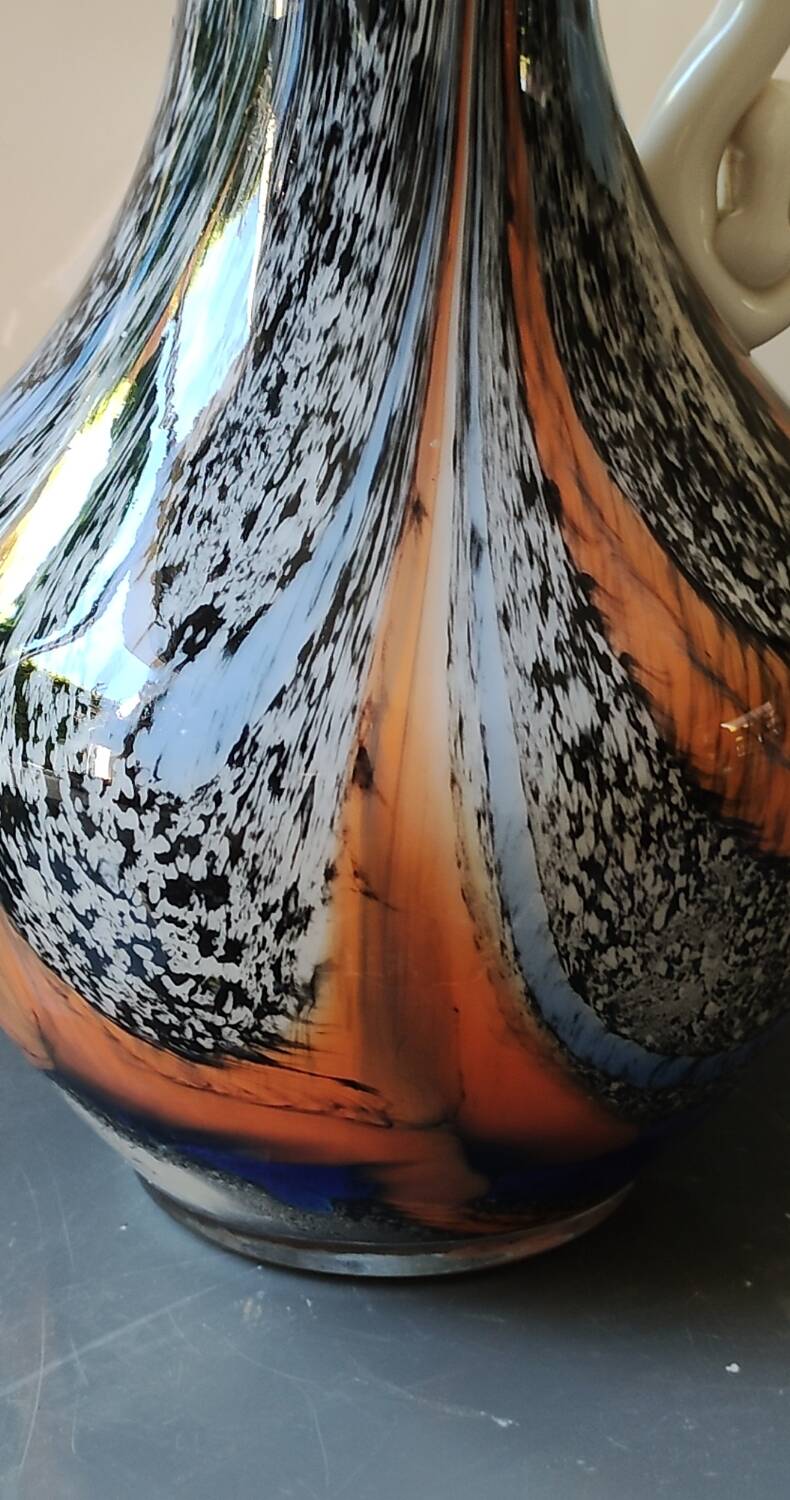 Murano Art Glass Carafe Vase/Carlo Moretti, Speckled Swirls