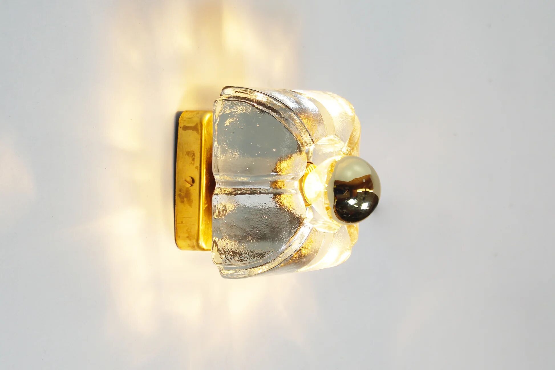 Pair of ice glass and brass wall lamps by Sische