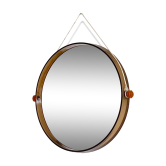 Space age round mirror with a smoked acrylic border