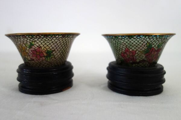 Paire de bols vintage Plique-à-jour émail cloisonné, Chine