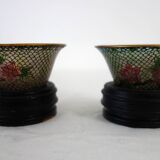 Pair of vintage Plique-à-jour cloisonné bowls, China