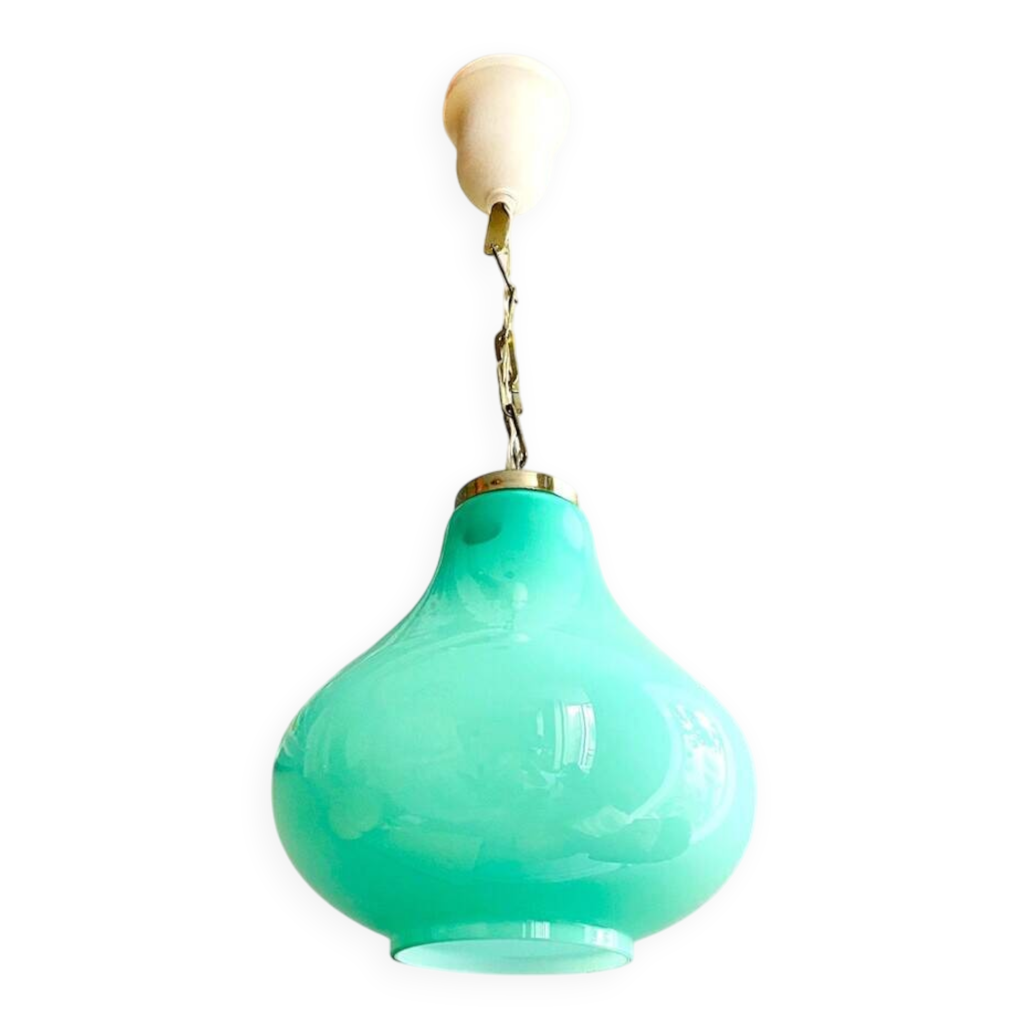 Lustre en verre opalin turquoise des années 50