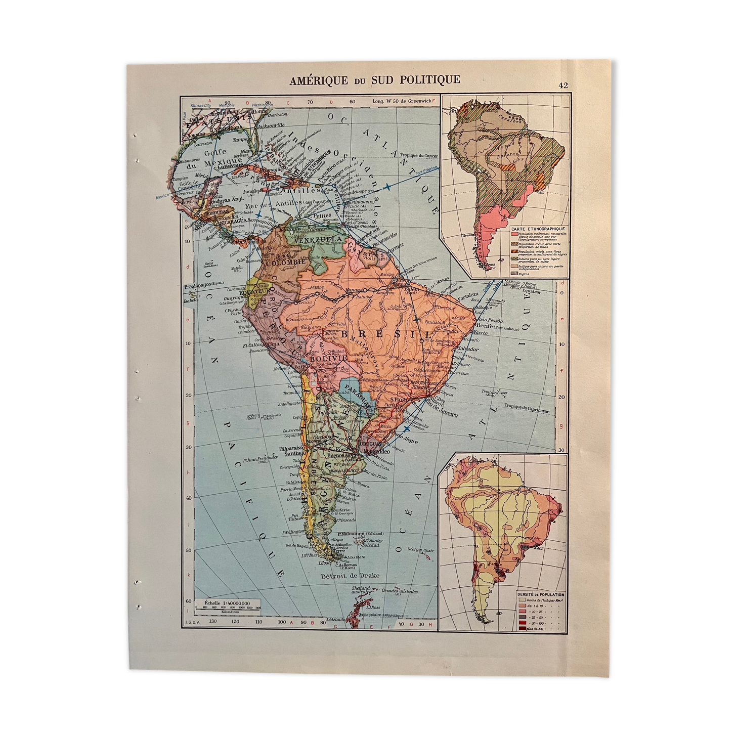 Old map of South America (political) from 1945