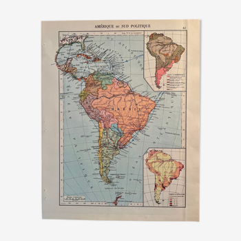 Ancienne carte de l'Amérique du Sud (politique) de 1945