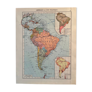 Ancienne carte de l'Amérique du Sud (politique) de 1945