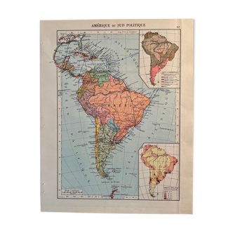 Ancienne carte de l'Amérique du Sud (politique) de 1945