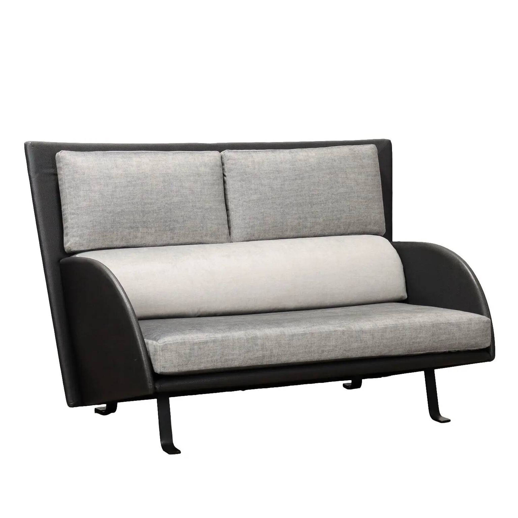 1980s vintage velvet and faux leather sofa with pillowcases, Italy.