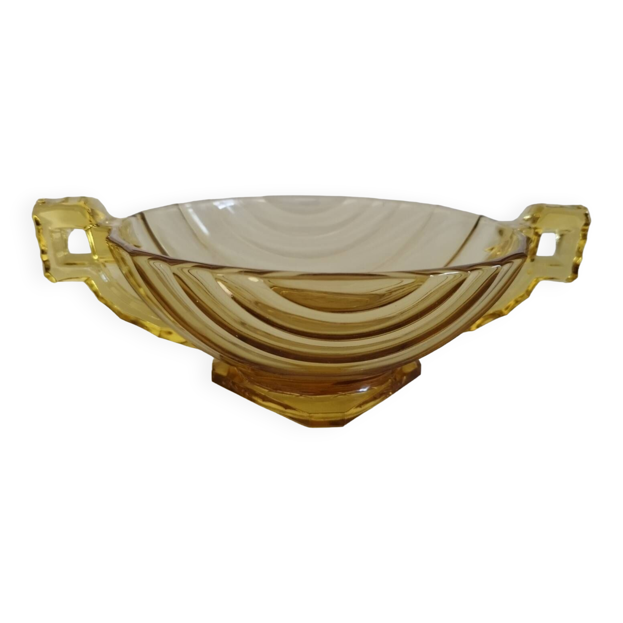 Molded glass fruit bowl art deco style amber
