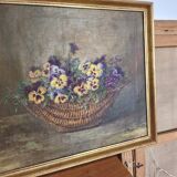 Peinture à l’huile XIXe bouquet de fleurs