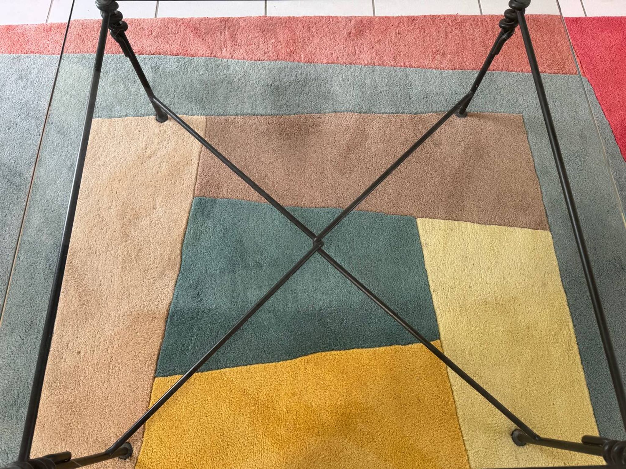 Large wrought iron and glass coffee table by Jacques Ducru