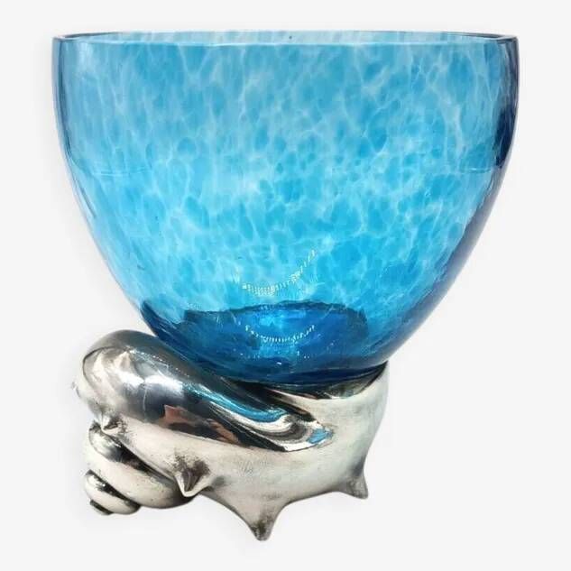 Large glass bowl RCR Colle - snail base in silver 925 by Carapelli & Miniati