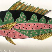 Grand plat ovale poisson Gien modèle Baie d'Halong