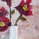 Acrylique sur toile, peinture contemporaine, nature morte au bouquet
