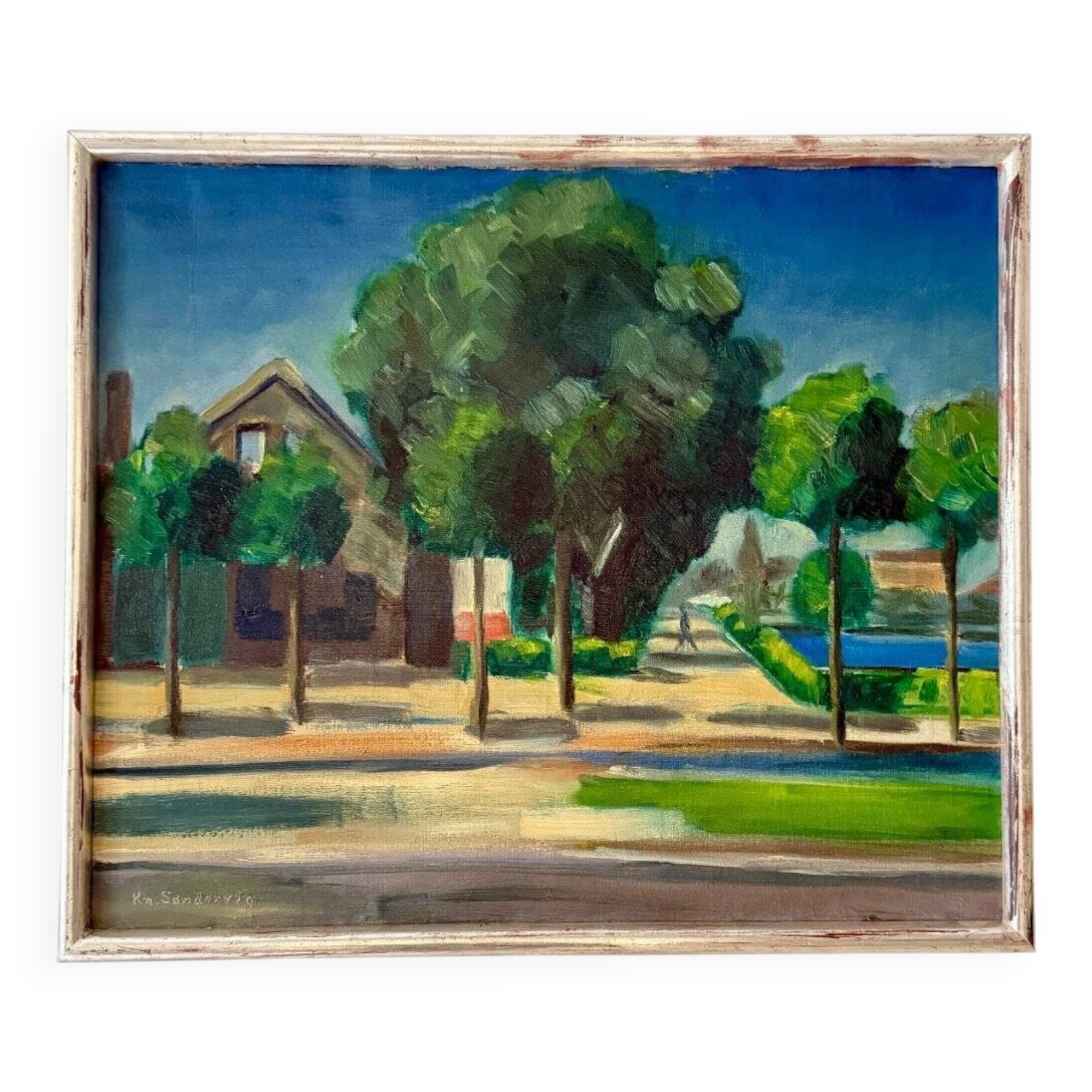 Unknown, Village Landscape, 1950, Oil, Framed