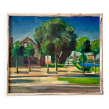 Unknown, Village Landscape, 1950, Oil, Framed