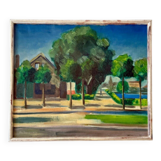 Unknown, Village Landscape, 1950, Oil, Framed