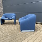 2x Artifort Groovy F598 (M-chair) blue, perfect state! Pierre Paulin