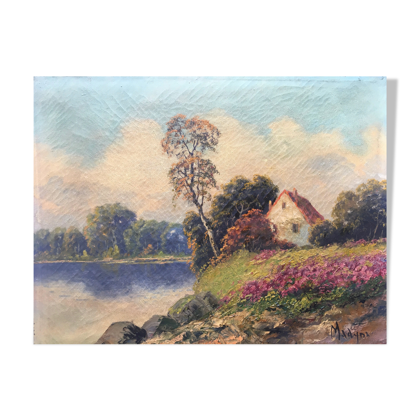 Old painting "The house by the lake" HST signed