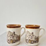 Set of 2 vintage mugs "Old English Cottage" - Staffordshire
