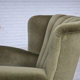 1960s, Danish relax armchair, original green furniture velour, beech wood.