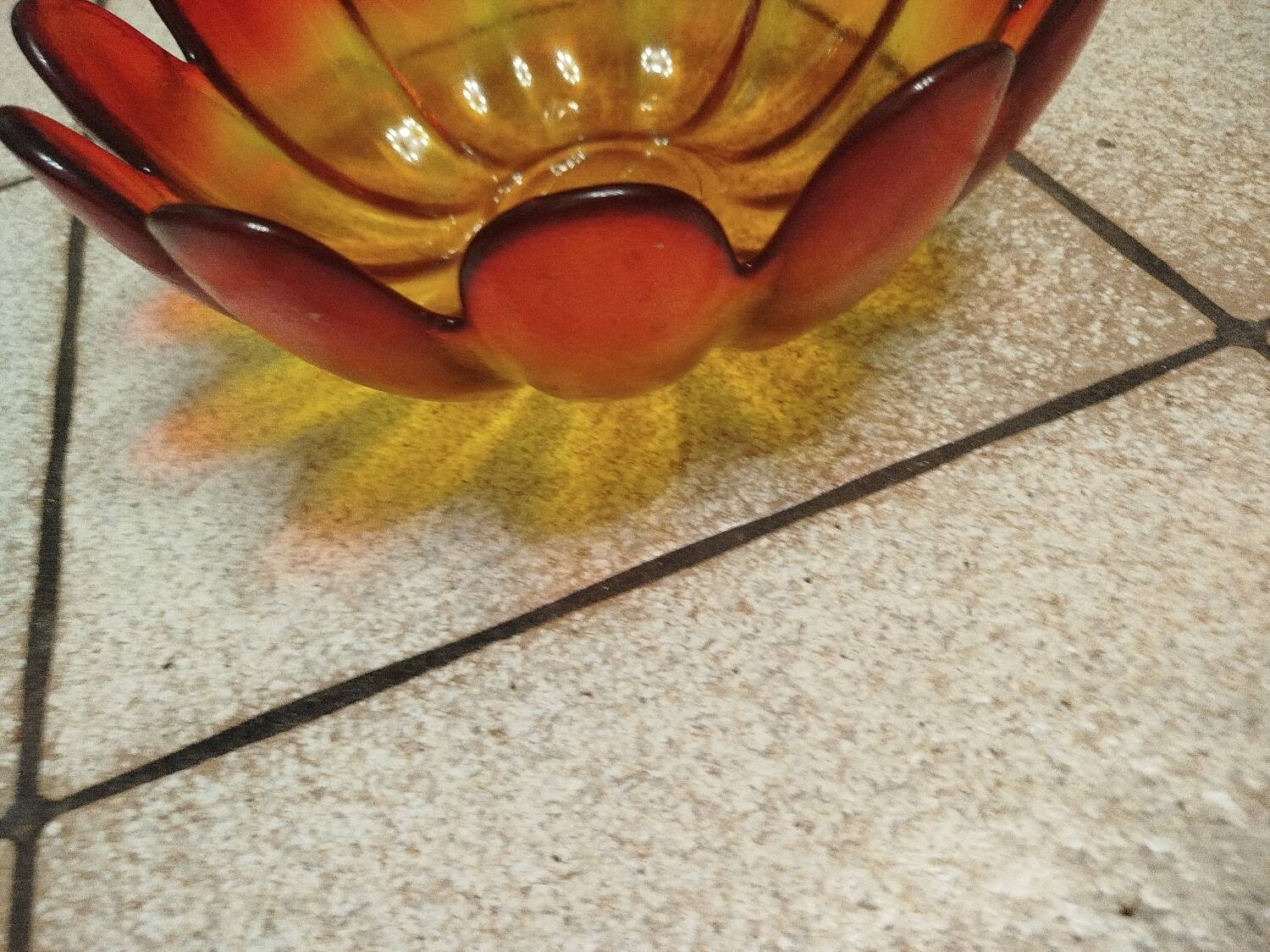 Very rare Indiana glass, amber lotus flower.