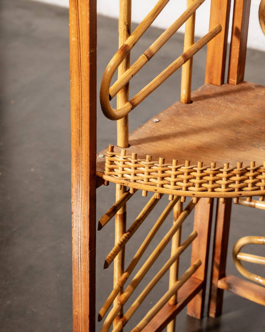 Large wooden and bamboo corner shelf