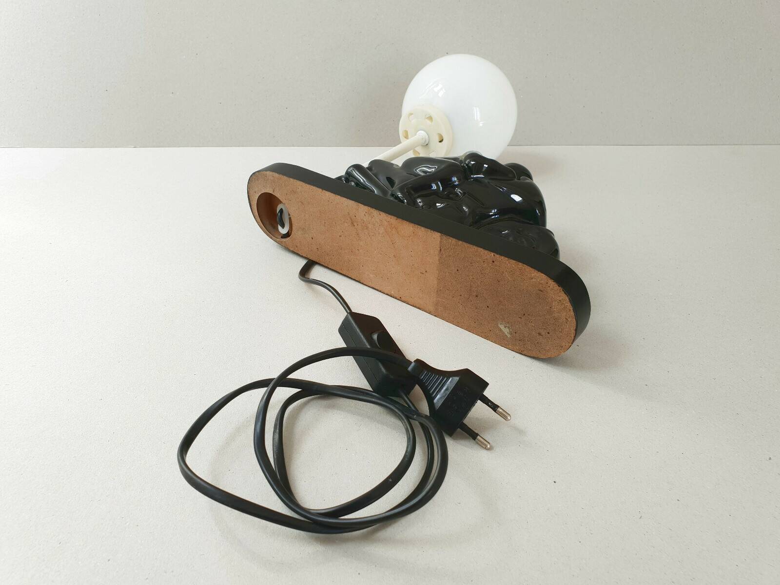 Vintage table lamp 1980 motorbike in black ceramic 80s 1980s