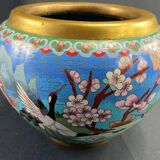 Cloisonné enamel pot cover with floral decoration with heron China Japan