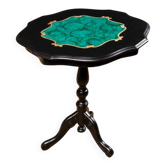 Black wooden gueridon with malachite painted decoration.
