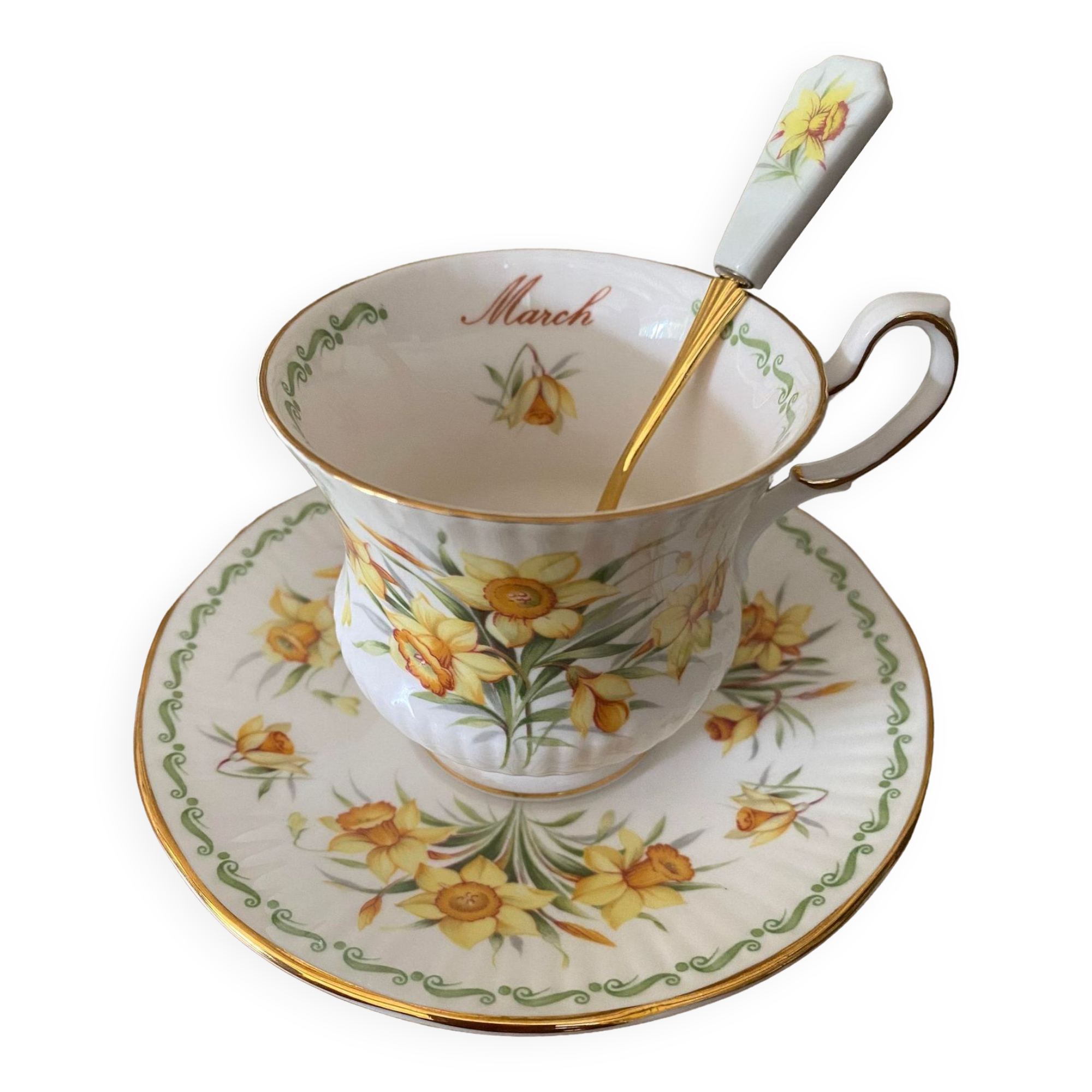 Queen's Fine Bone China March Daffodils with its saucer and spoon