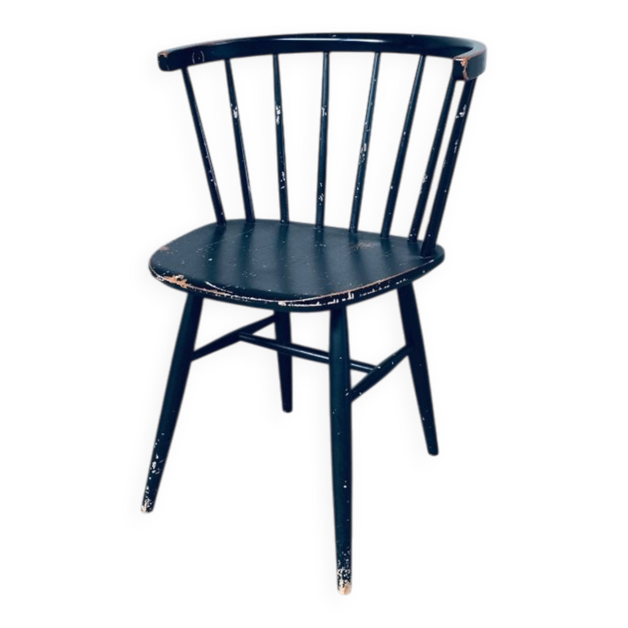 Mid-Century Scandinavian Design Curved Spindle Back Side Chair, Denmark, 1960s