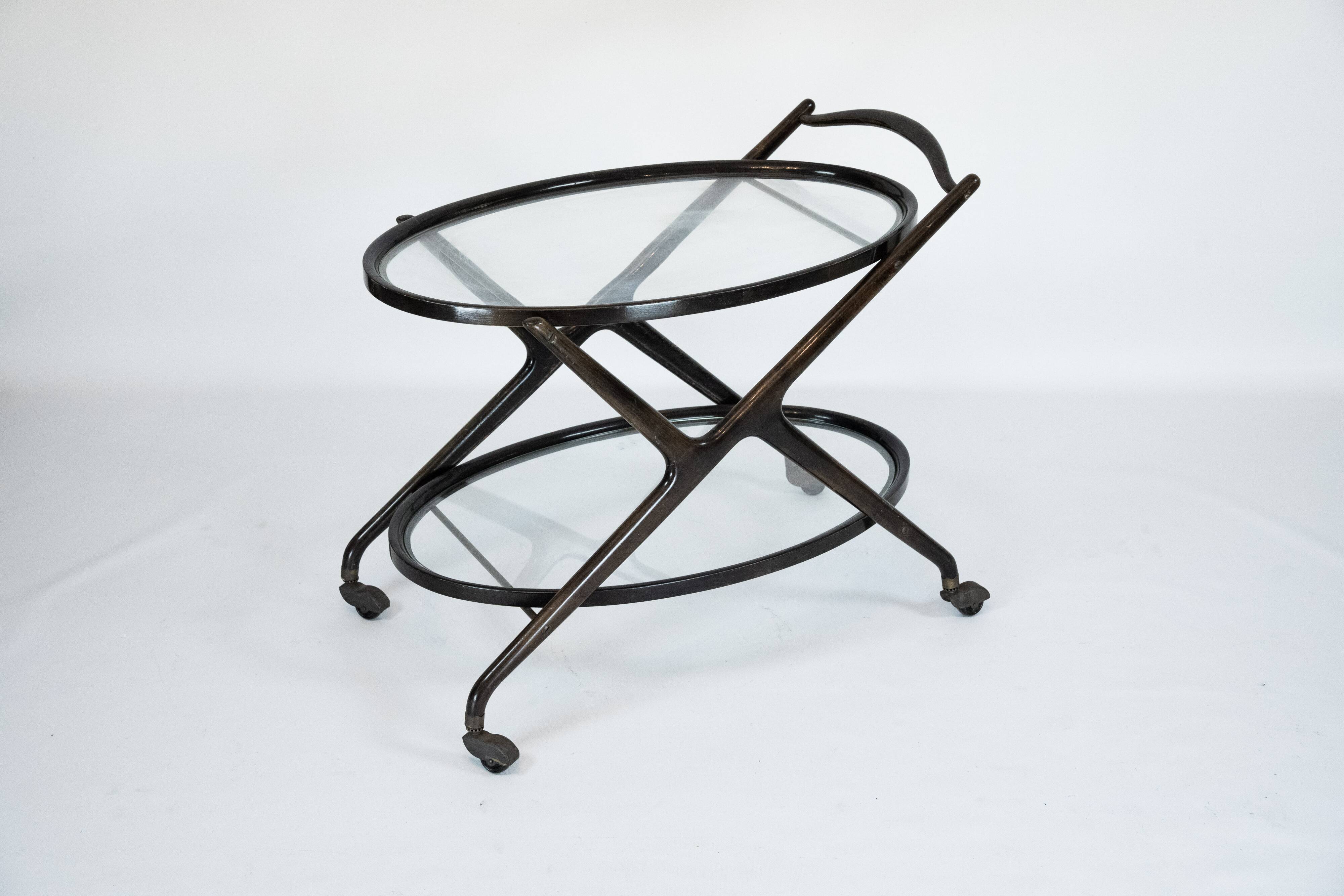 Ebonized Wood and Glass Bar Cart by Cesare Lacca, Italy 1950s