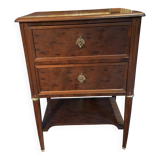 Petite commode XIXe 2 tiroirs et tablette d'entrejambes acajou massif Louis